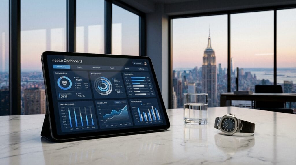 Luxury digital health dashboard for AI Biometric Surveillance for Executives