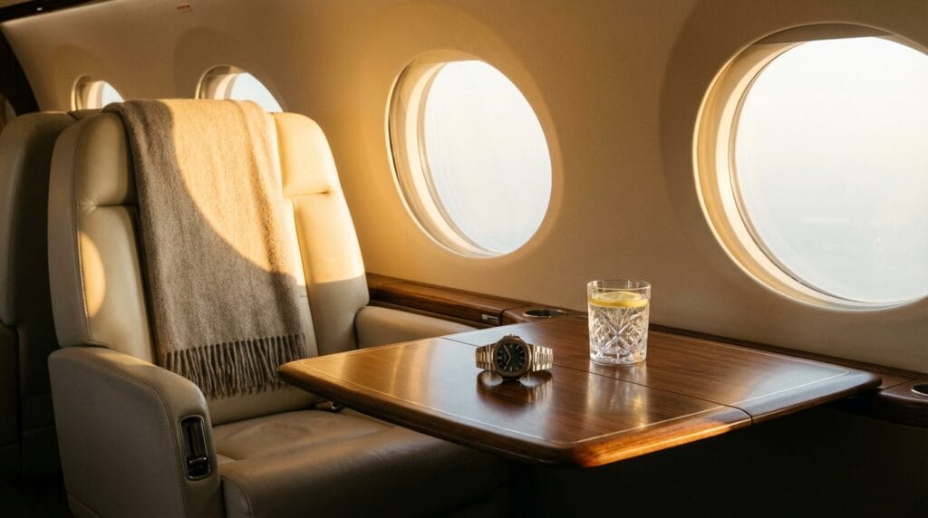 Luxury interior of a private jet for Private Jet Wellness protocols